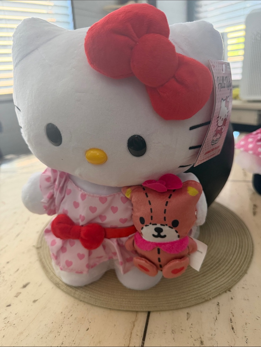 Hello Kitty 13" White Animated Dancing Plush with Red Bow, Pink Dress & Bear Toy
